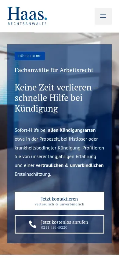 Website von Haas Rechtsanwälte auf dem Smartphone