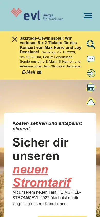Website von EVL Leverkusen auf dem Smartphone