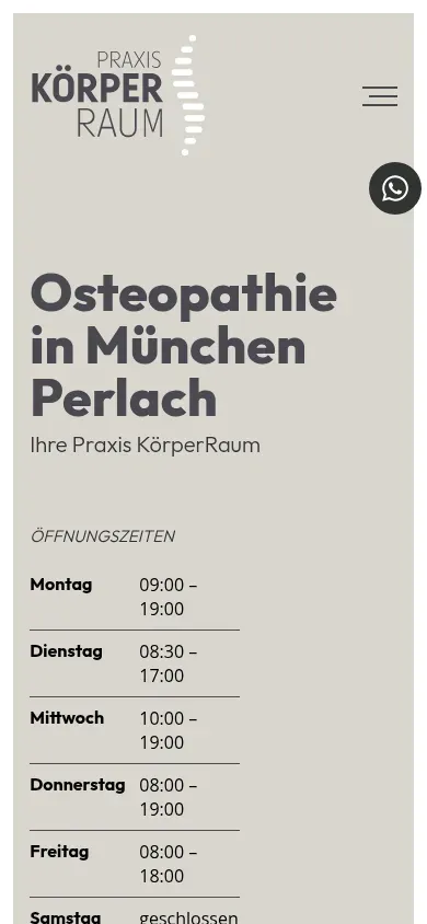 Website von Praxis KörperRaum auf dem Smartphone